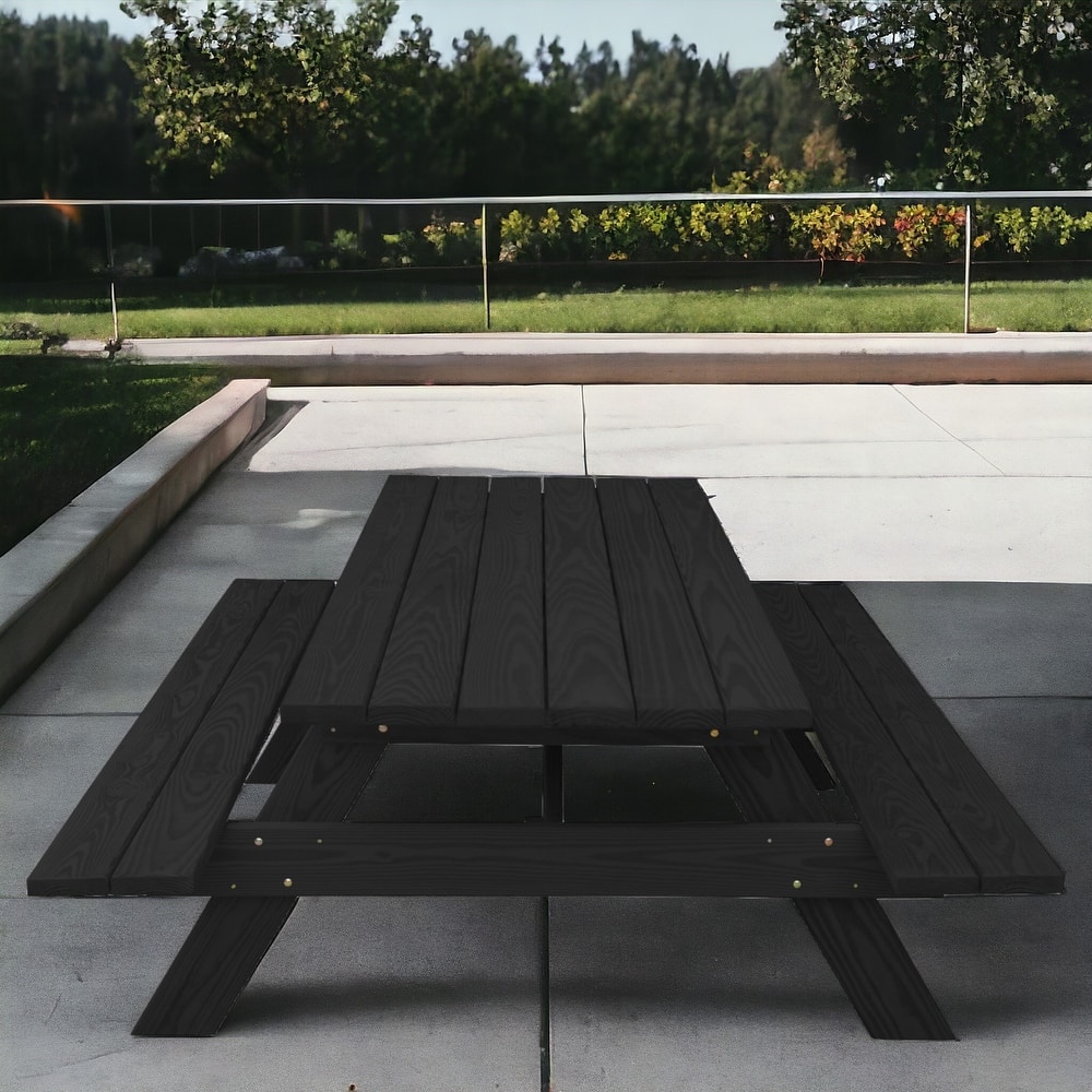 HomeRoots 94" Charcoal Solid Wood Outdoor Picnic Table