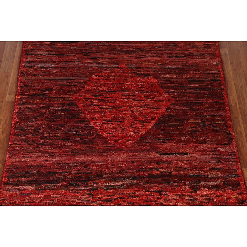 Geometric Red Moroccan Oriental Rug Handmade Wool Carpet - 4'10" x 6'1"