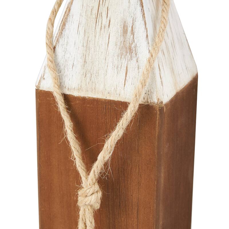 Brown Wooden Bird Decorative Sculpture with White Distressed Buoy Posts (Set of 2)