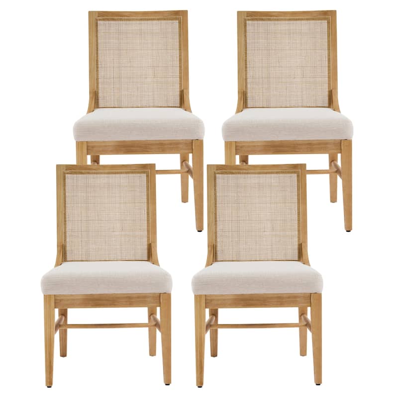 Christopher Knight Home - Upholstered Dining Chair Cane Back Rubber Wood Dining Chair with Cushioned Seat (Set of 4)