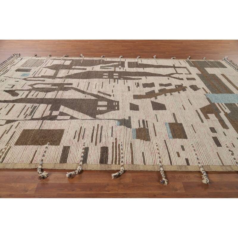 Abstract Moroccan Modern Area Rug Handmade Wool Carpet - 8'0" x 11'11"