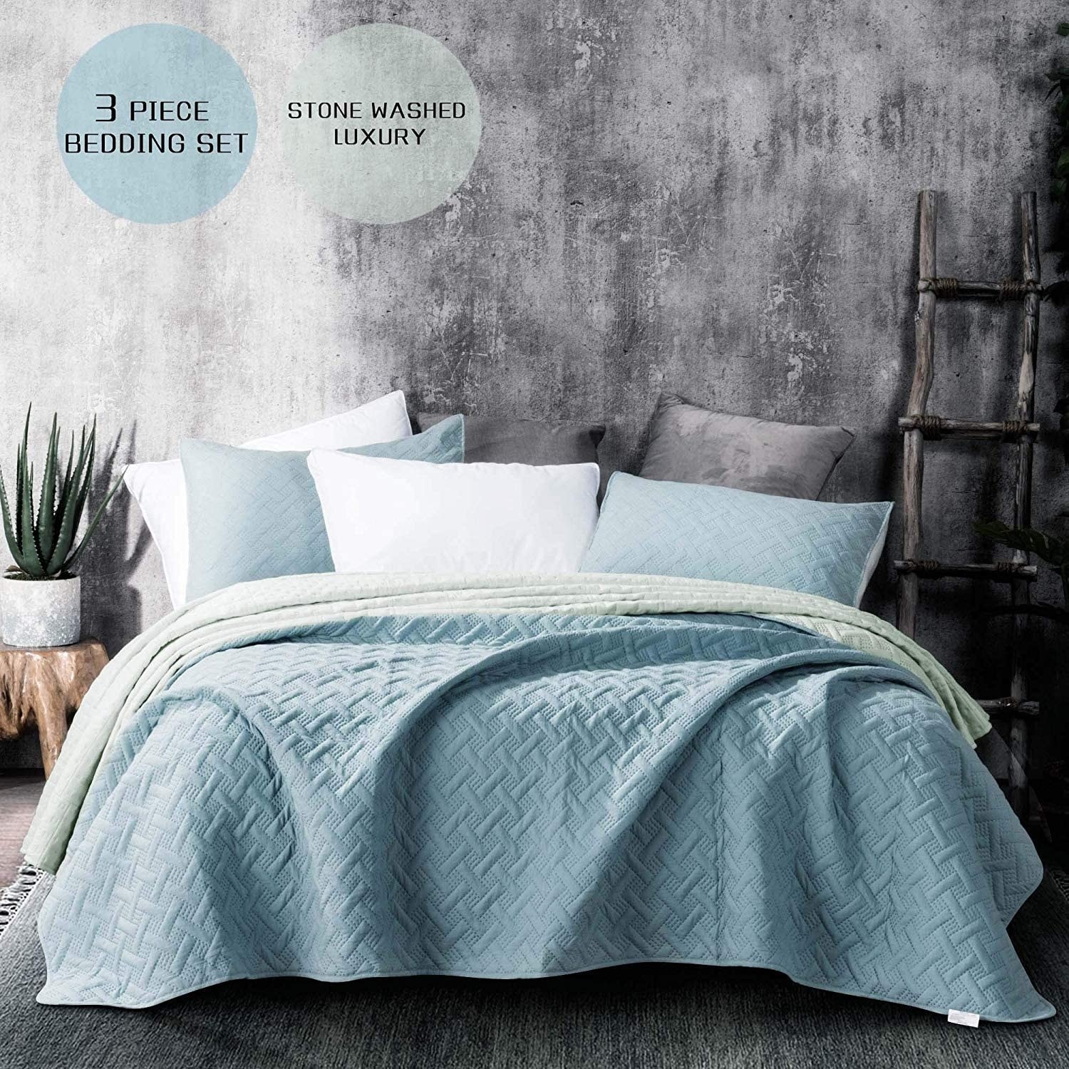 Drimbringer Bed Cover Microfiber Soft Bedspread Coverlet Quilt Set & 2 Shams 