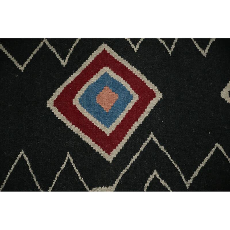 Hand Woven Oriental 100% Wool Carpet Southwestern Tribal Black Kilim Runner Rug - 15' 1'' X 3' 2''