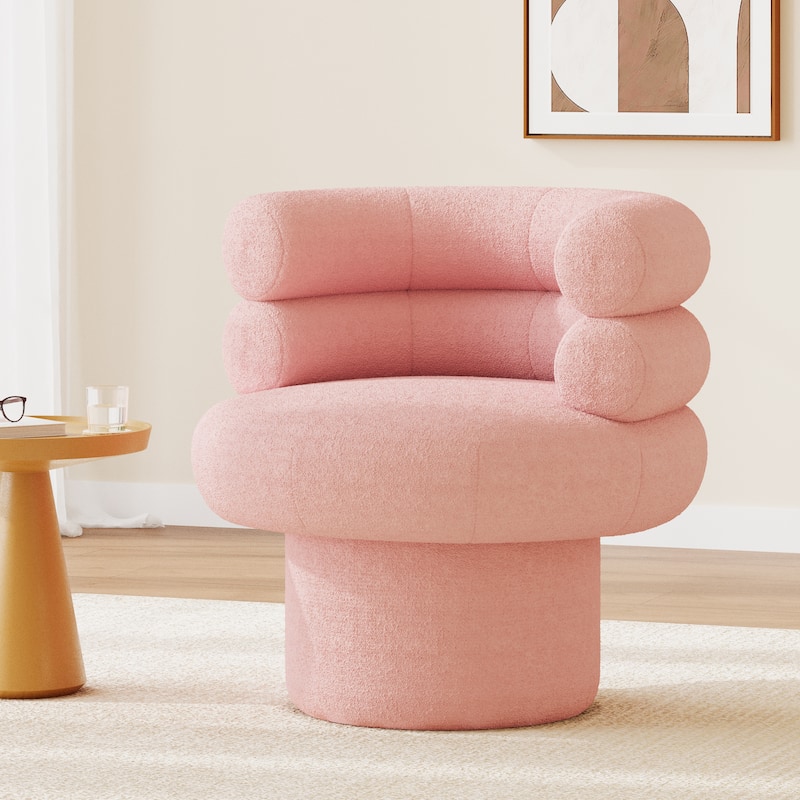 360°Swivel Chair Swivel Accent Chair Round Swivel Chair Barrel Chair Vanity Chair for Living Room, Bedroom or Small Space - Pink