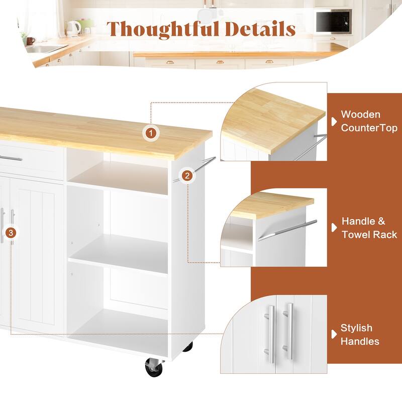 Futzca Mobile Kitchen Island Cart with Wooden Countertop & Drawer - N/A