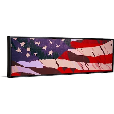 "Hand Painted Mural American Flag " Black Float Frame Canvas Art