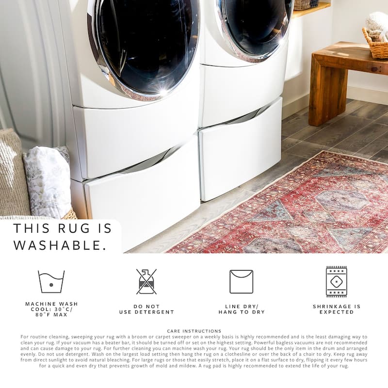 Juniuss Faded Medallion Machine Washable Area Rug