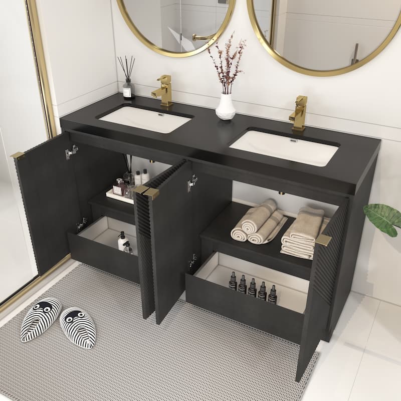Milano 60" Freestanding Bathroom Vanity with Double Black Acrylic Sink