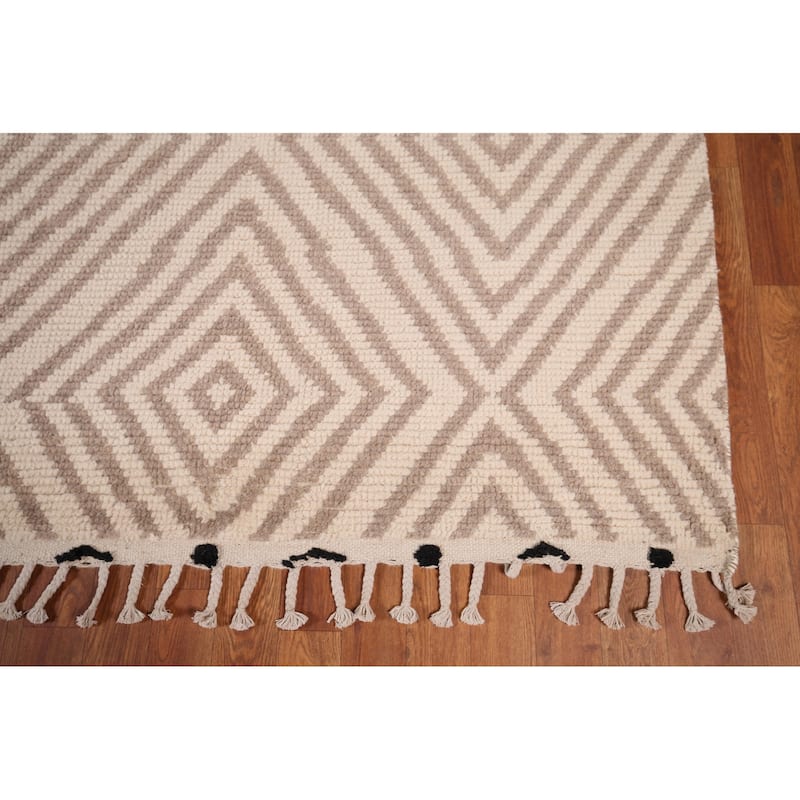 All-Over Geometric Moroccan Large Area Rug Handmade Wool Carpet - 9'10"x 14'9"