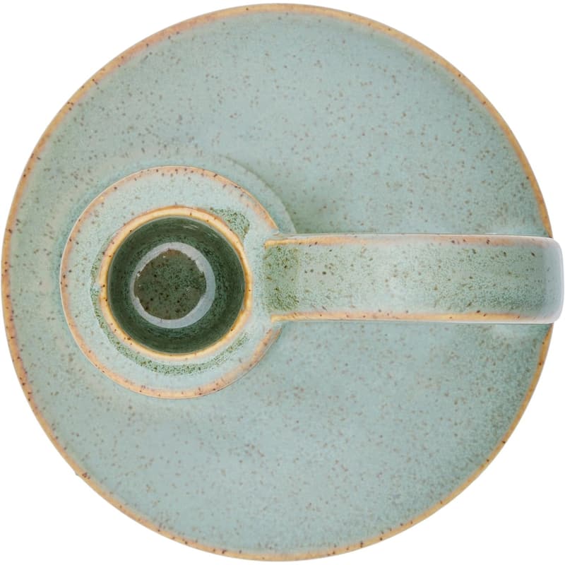 Avocado Green Set of Two Elise Short Ceramic Candlesticks by Aria Home