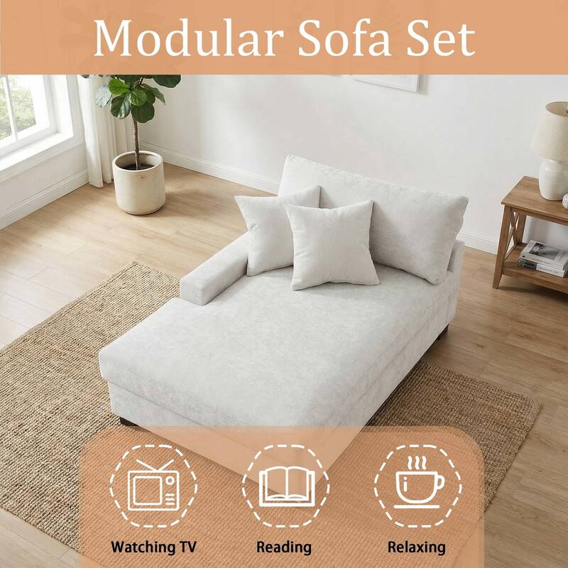 Oversized Chenille Modular Chaise Lounge With Deep Seat