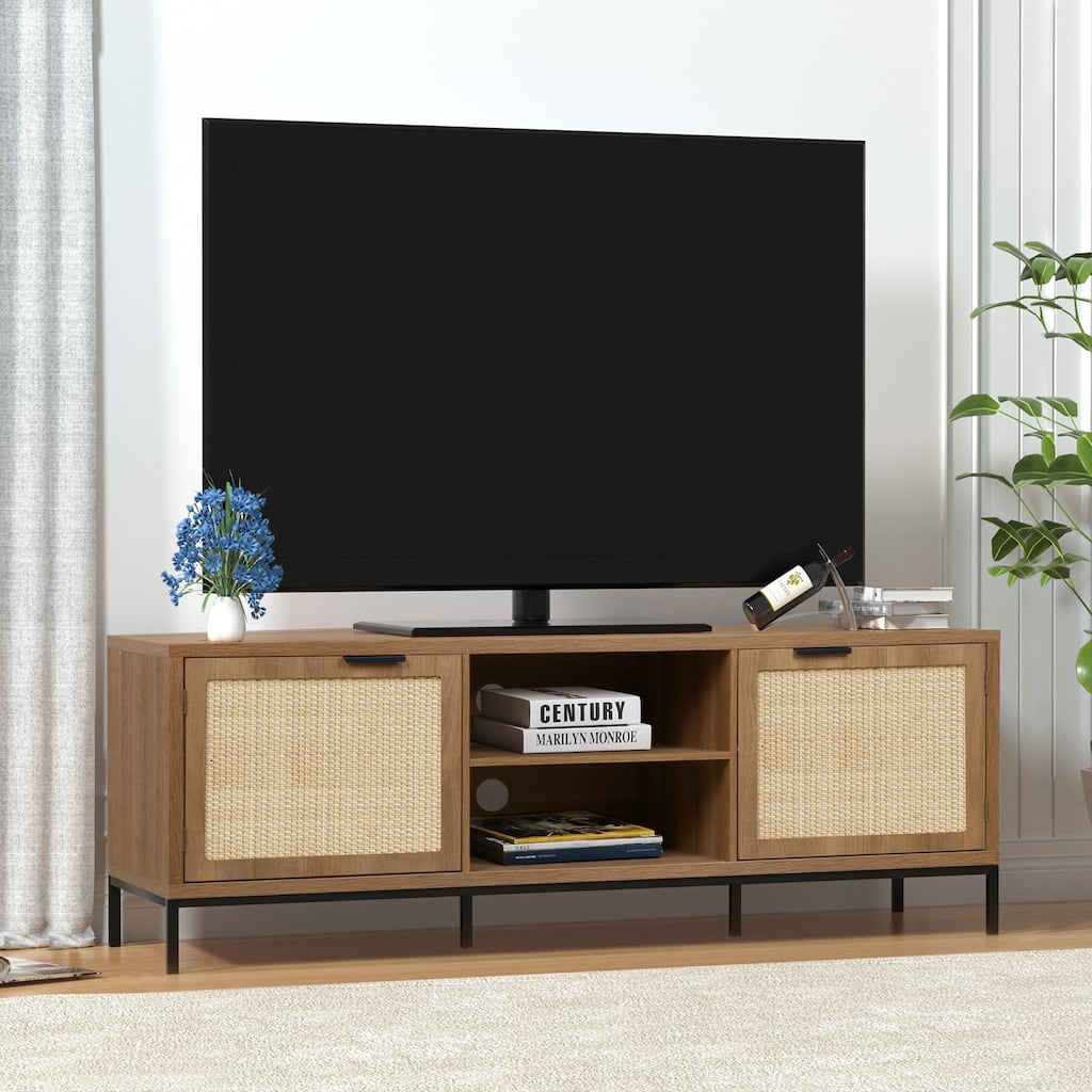 Anmytek Modern TV Stand 2-Door Media Console Table Entertainment Center with 4 Storage Cabinets for TV's up to 65" - 59"