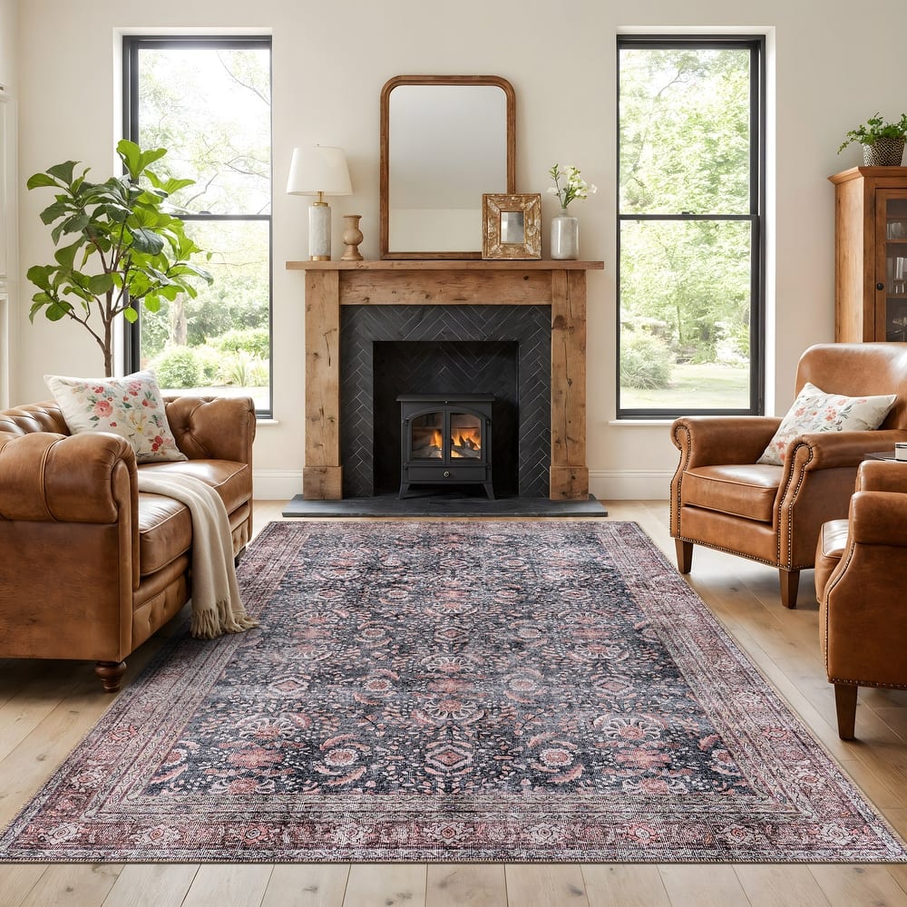 World Rug Gallery Vintage Inspired Machine Washable Non Slip Area Rug