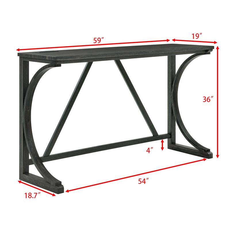 59" Bar Table Set with Power Outlet, Industrial Breakfast Table with 3 Stools, 4 Piece Counter Height Bar Table and Chair Set