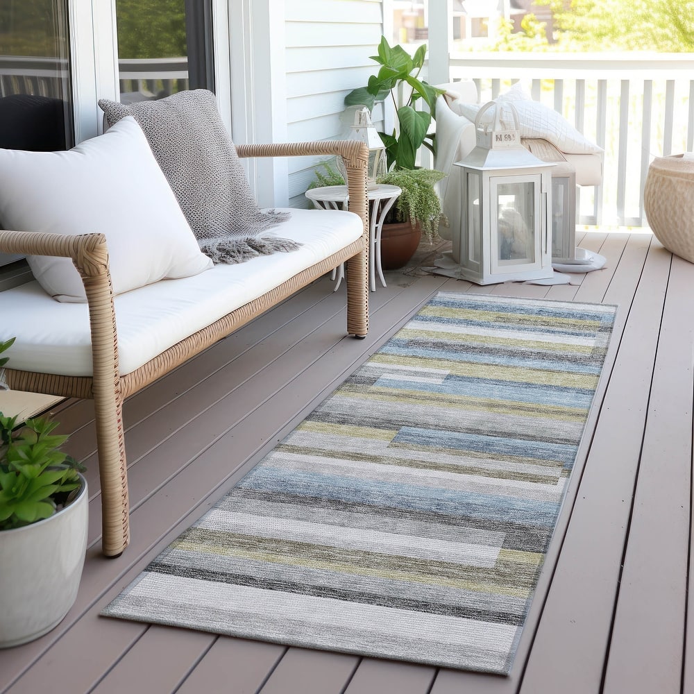 Machine Washable Indoor/ Outdoor Chantille Contempory Stripe Rug