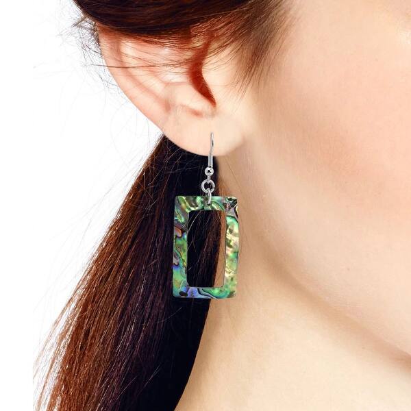 Rectangle Shell Earrings Black Lip Shell Earrings Black Lip Shell Rectangle Pendant Earrings Inlaid Black Lip Shell Earrings