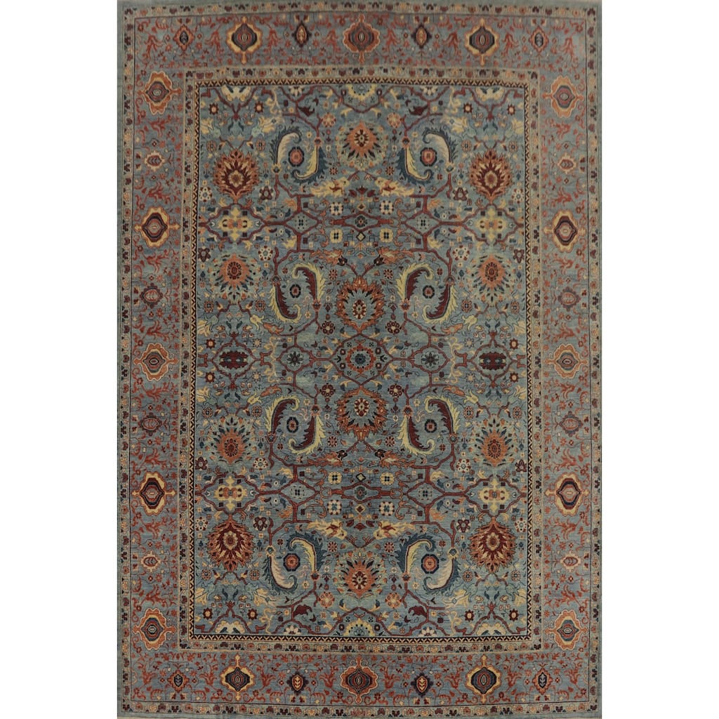 Hand Knotted Traditional Wool Blue Geometric Area Rug - 12' 1'' X 9' 3''