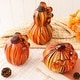 preview thumbnail 2 of 34, Glitzhome Multi Striped Fall Harvest Glass Pumpkins Halloween Thanksgiving Festival Decorations