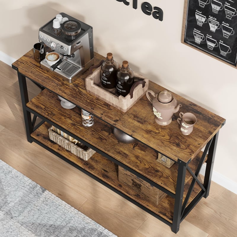 47 Inch Entryway Table, Narrow Long Console Table with Storage, 3 Tier Wood Sofa Table