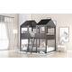 preview thumbnail 14 of 26, Full Over Full Wooden Bunk Bed House Kids Bed with Roof,Window,Guardrail,Ladder,Playhouse Inspired