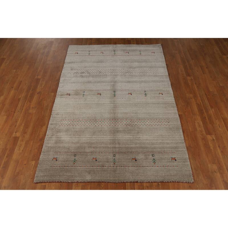 Hand Knotted Oriental 100% Wool Carpet Tribal Animal Pictorial Beige & Ivories Gabbeh Area Rug - 7' 9'' X 5' 1''