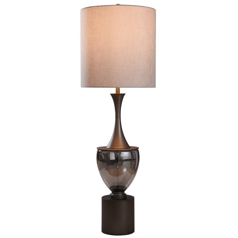 Ward Table Lamp - Smoke Finished Glass with Pewter Finish - Off White Fabric Shade