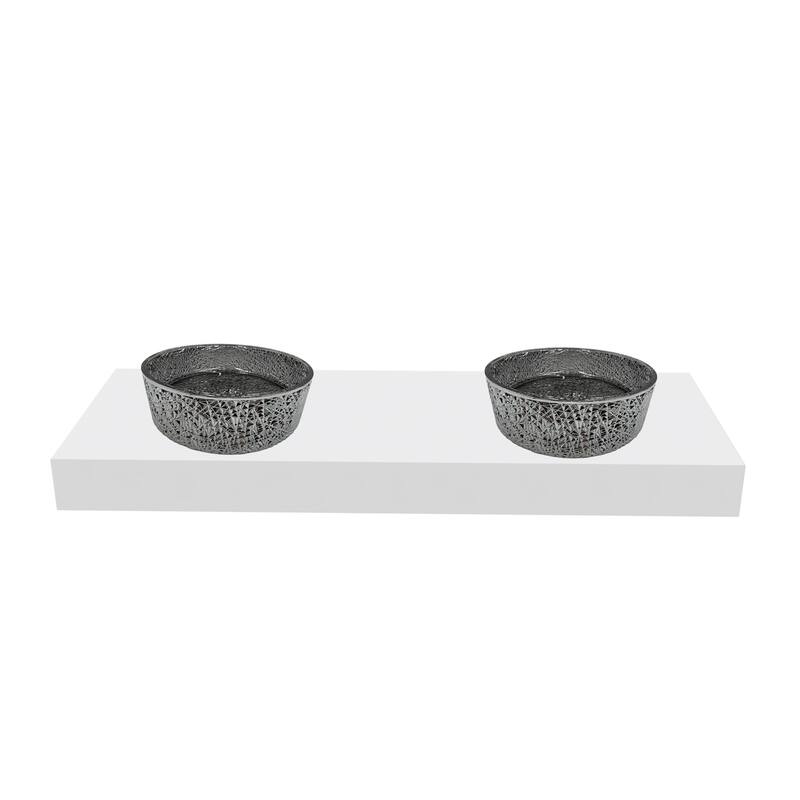 Stadium 16" & 14" Round Decorative Crystal Vessel Sinks With White Base - 60"Countertop - 16"Black