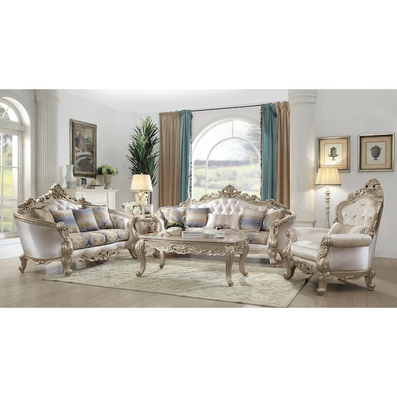 Corvallis Cream and Golden Ivory Button-Tufted Loveseat