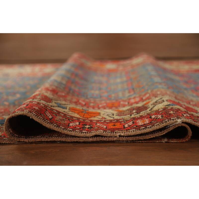 Hand Knotted Oriental 100% Wool Carpet Traditional Geometric Navy Blue & Blues Heriz Runner Rug - 15' 0'' X 3' 6''