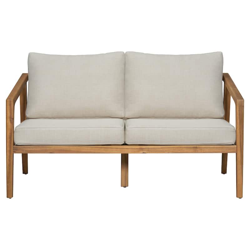 Roomfitters Westin Outdoor Acacia Wood Loveseat with Open Side Design, Teak Finish and Beige Cushions - Teak+ Beige