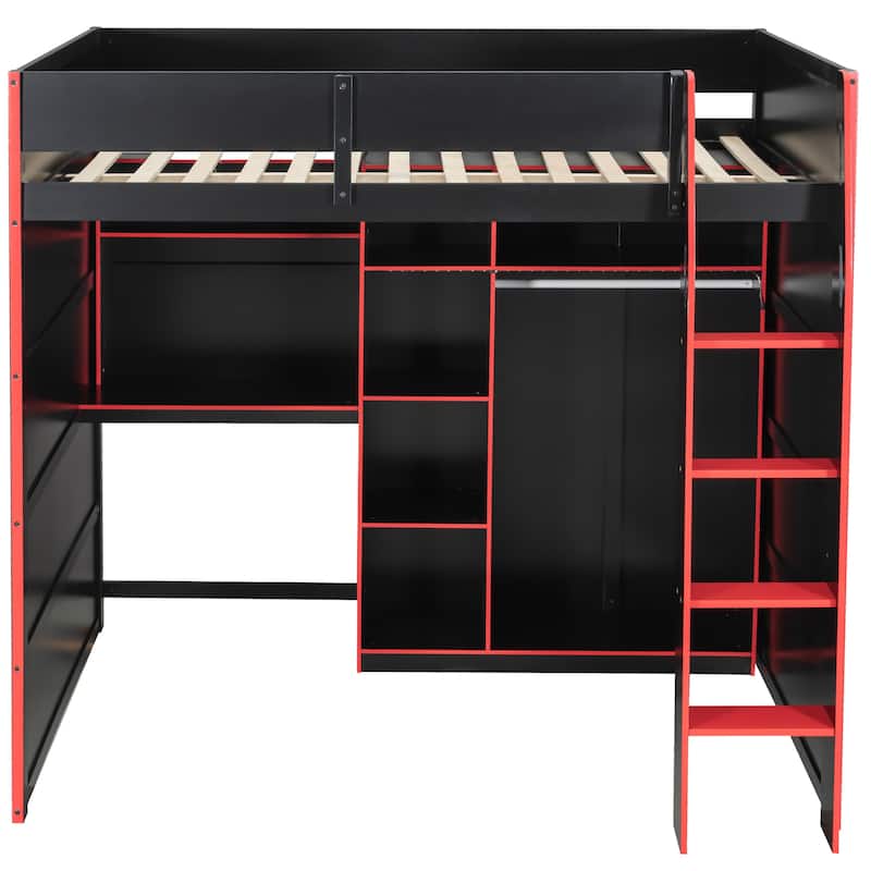 Full-Size Modern Gaming Wooden Loft Bed with RGB Lighting, Desk & Open Storage by Harper&Bright Designs