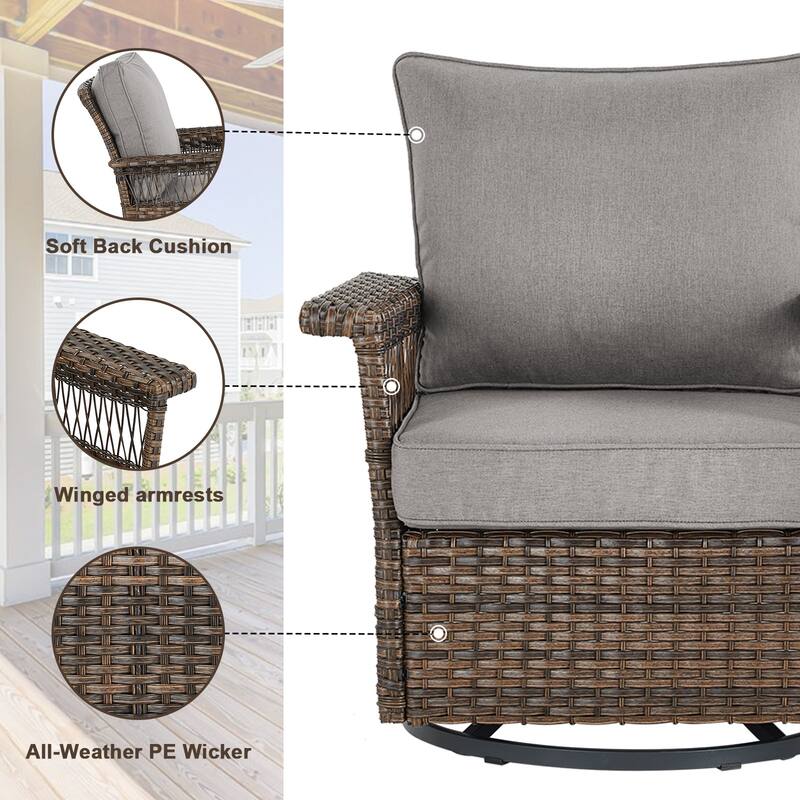 Gymojoy 360° Swivel Rocking Chairs set with Ottomans - Brown