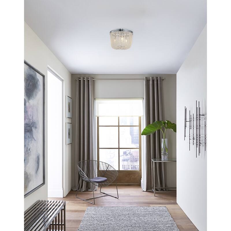 3-Light Gold Semi Flush Mount With Clear Glass Beads