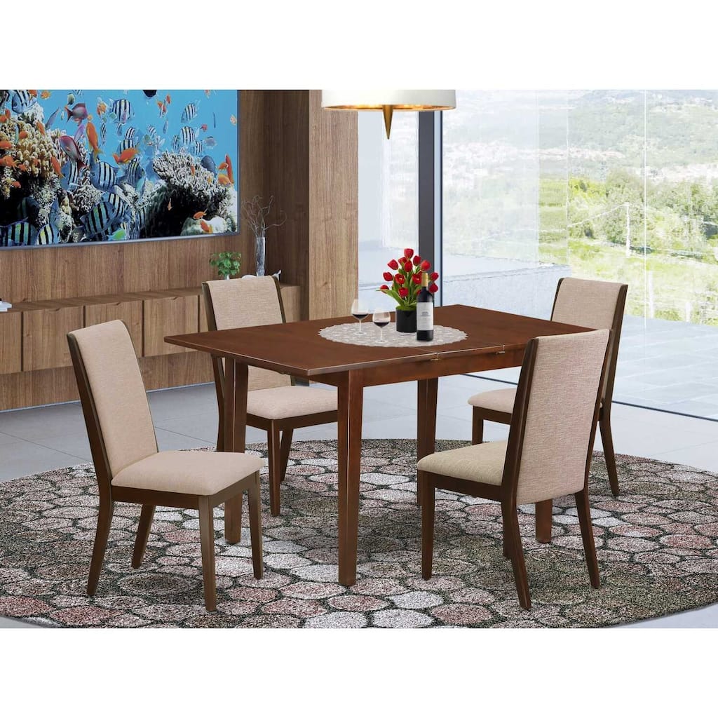 5-Piece Mahogany Finish Solid Wood Top - Upholstered Dining Room Set - Seats 4