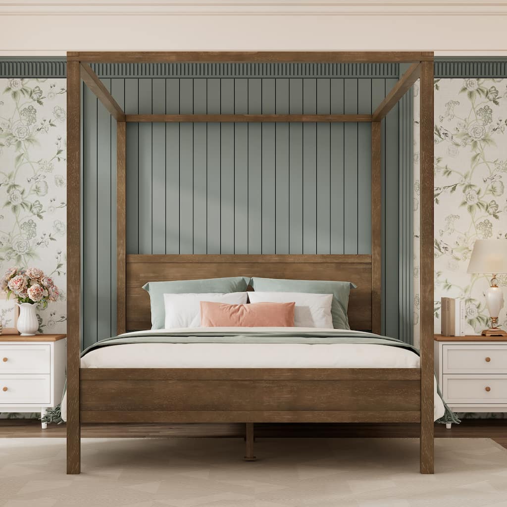 Christopher Knight Home- Marlowe Solid Wood 4 post Canopy Bed with Headboard
