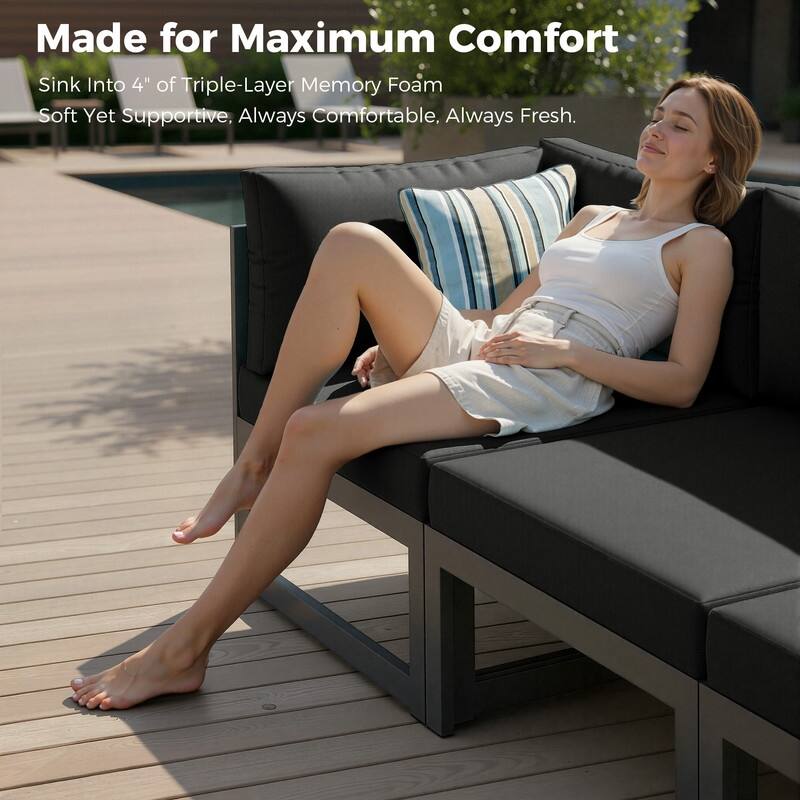 11-Piece Luxury Aluminum Outdoor Furniture Set with Chaise Lounge & Fire Pit Table, 29" Deep Seating Aluminum Patio Sectional