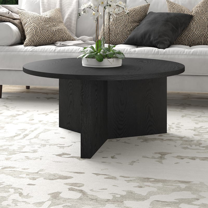 Anders 36" Wide Round Coffee Table - Black Grain