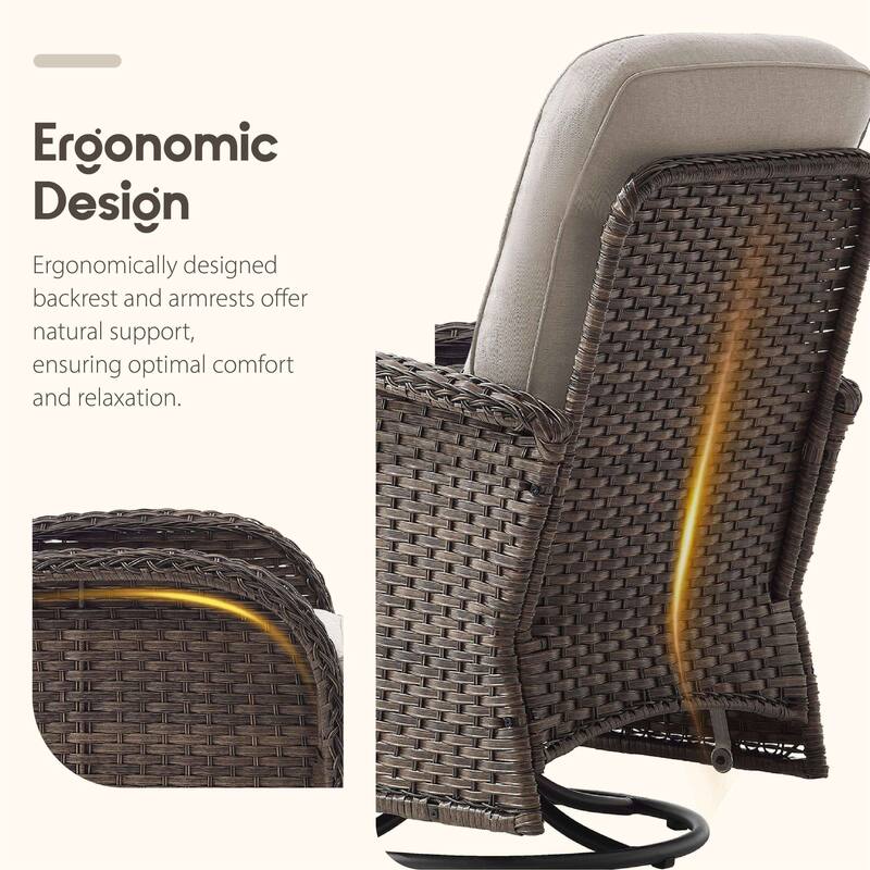 Meyreso 5-Piece Wicker Patio Swivel Glider Set with 6-Inch Thick Cushions