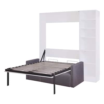 Full Size Murphy Bed with 2-Seater Sofa, Hideaway Wall Bed for Bedroom Apartment Dorm, Can be Folded Away into a Cabinet, White