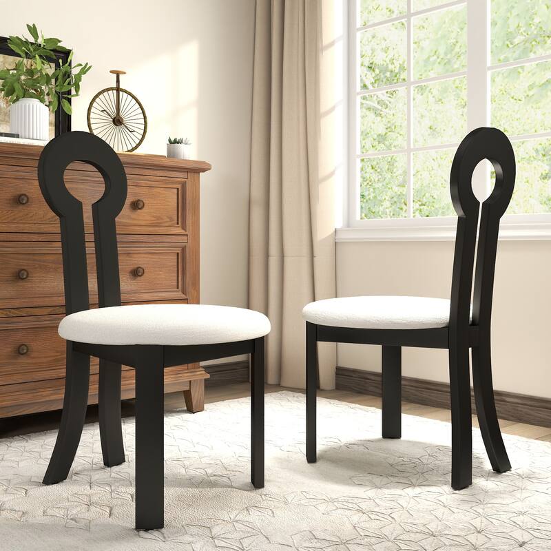 Vintage Rubber Solid Wood Dining Chair, Sheep Plush Dining Chair, Armless Dining Chair(Set Of 2)
