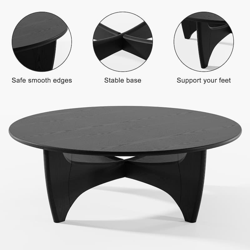 Round Modern Coffee Table Farmhouse Solid Wood Tea Table with Cross Sturdy Legs for Home Office Living Room - 16 in.H x 38 in.W