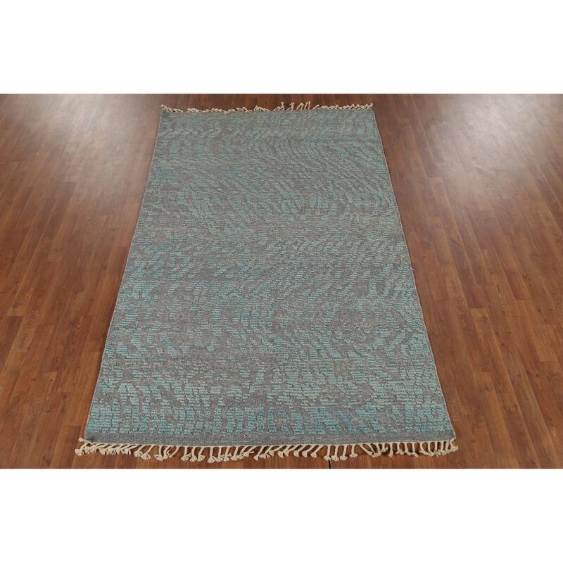 All-Over Abstract Moroccan Oriental Area Rug Hand-Knotted Wool Carpet - 4'10"x 7'10"