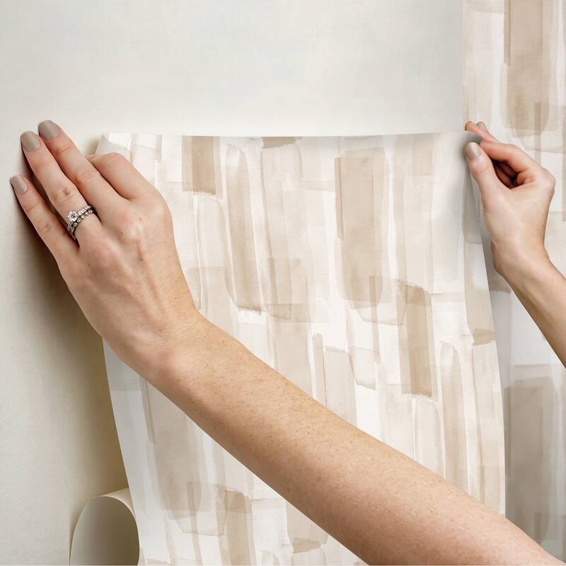 RoomMates Watercolor Glass Neutral Beige Peel and Stick Wallpaper