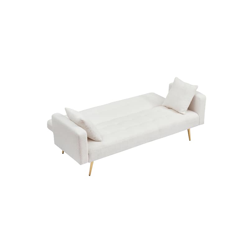 71.7 - Teddy Fleece Sofa Bed, accompanied by two charming throw pillows