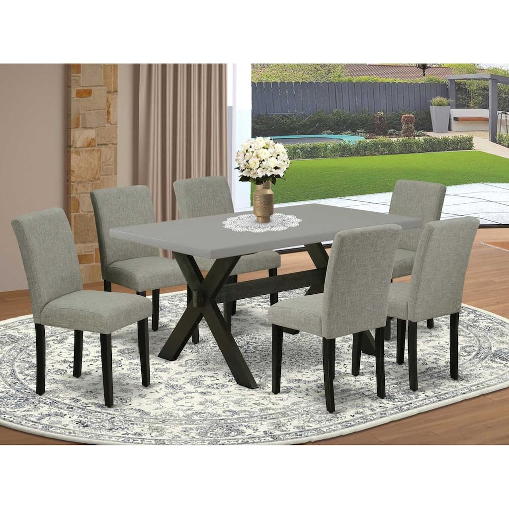 HomeStock 7-Pc Rectangle Natural Oak Finish Solid Wood Top Dining Table with 6 Chairs