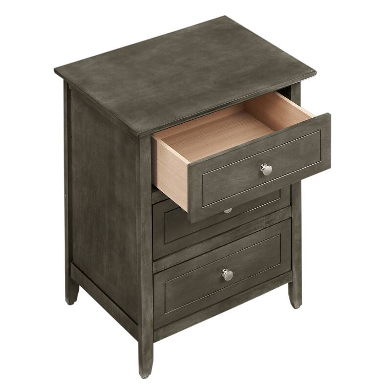 3-Drawer Wood Nightstand - 25" - Gray