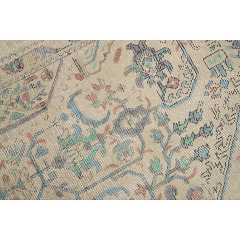 Hand Knotted Oriental 100% Wool Carpet Traditional Floral Beige & Ivories Tabriz Area Rug - 10' 5'' X 7' 10''