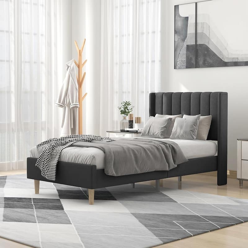 Alazyhome Upholstered Platform Bed Frame - Black - Twin