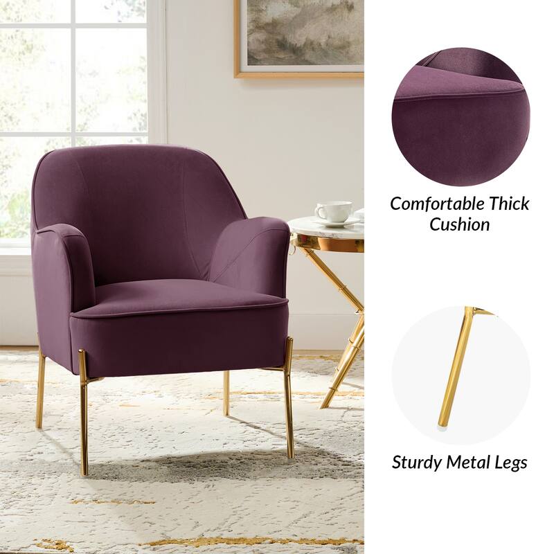 Nora Modern Velvet Accent Chair with Golden Metal Legs Set of 2 by HULALA HOME
