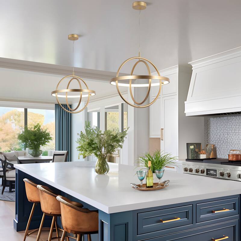 Modern Farmhouse LED Chandelier Black Gold Orb Pendant Light for Dining Room